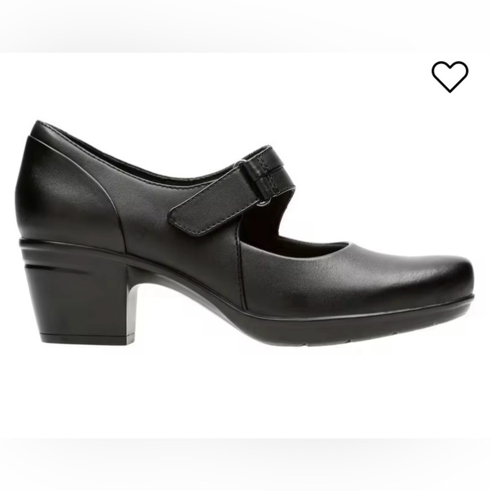 CLARKS EMSLIE LULIN BLACK LEATHER MARY JANE COMFORT HEELS Women’s Size 10 NWT! - Picture 2 of 16